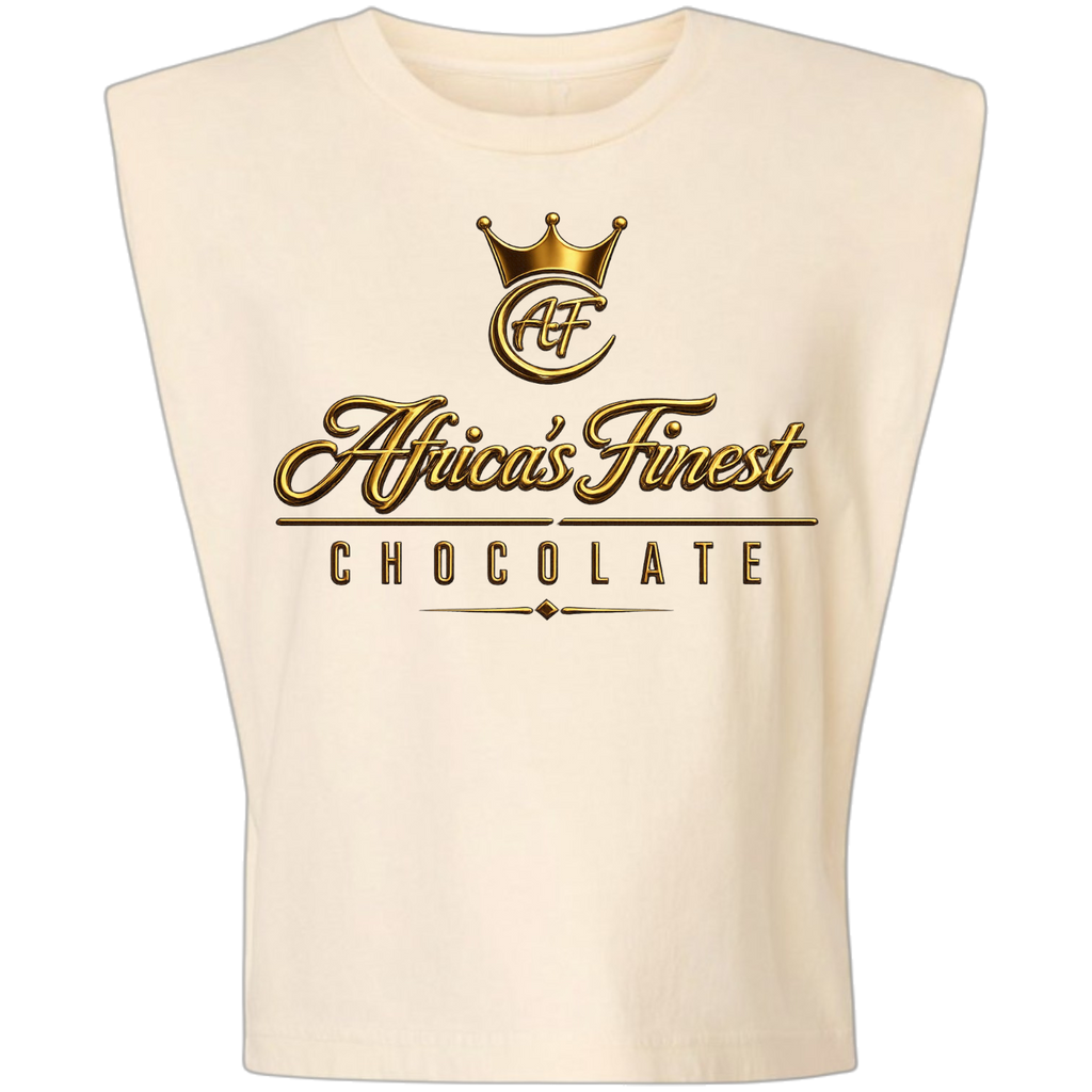 Africa's Finest Chocolate is a playful salute to rich melanin, unforgettable childhood memories, and the sweetest culture around. Finished in luxurious metallic gold on a heavyweight cotton, this design is guaranteed to turn heads, spark laughs, and have somebody saying, "I remember those!"

Made with a comfortable 6.0 oz, Women's Garment Dyed Muscle Tank, available in sizes S-2XL, because great style doesn't come in just one flavor.

Rich in culture. Sweet on nostalgia. Impossible to ignore.
