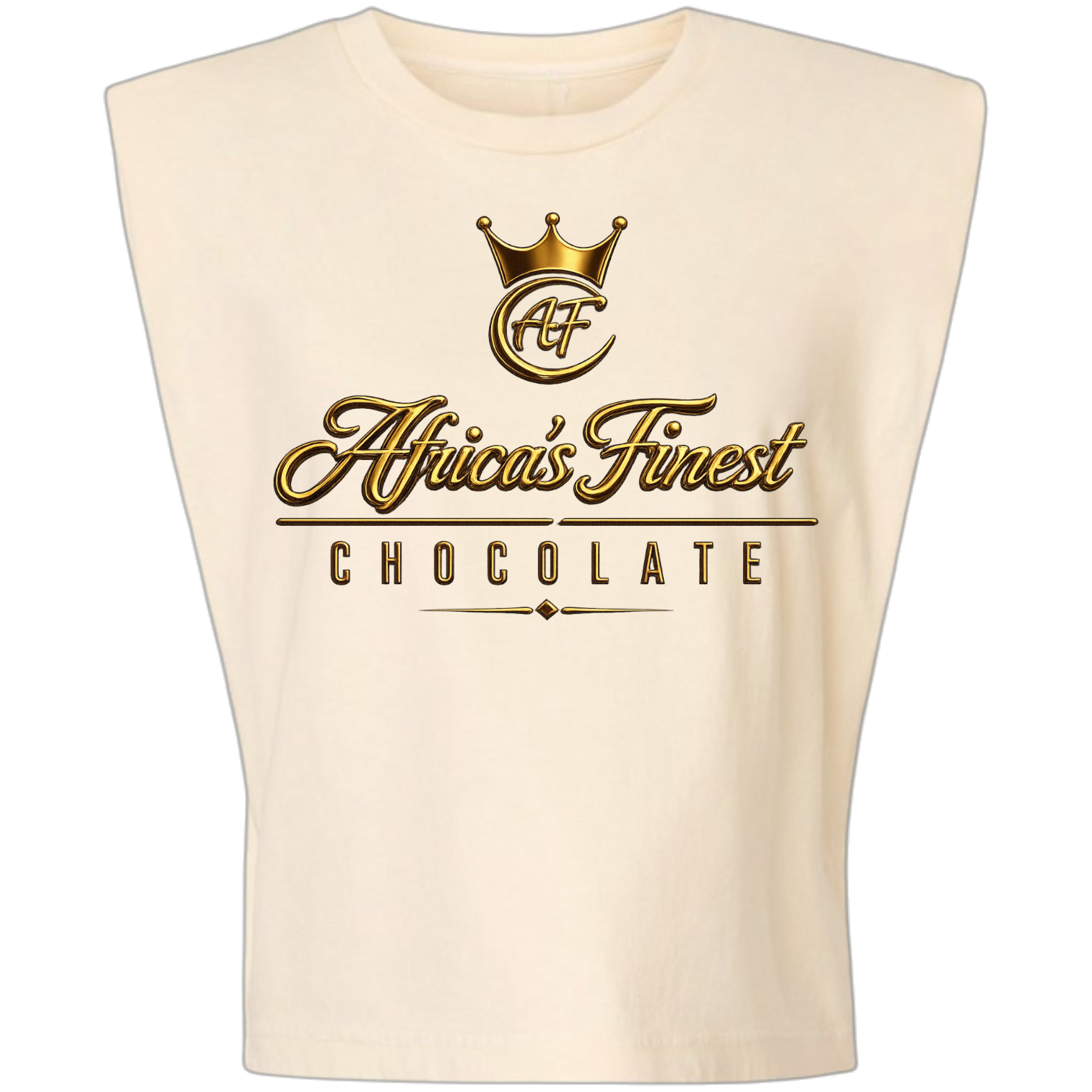 Africa's Finest Chocolate is a playful salute to rich melanin, unforgettable childhood memories, and the sweetest culture around. Finished in luxurious metallic gold on a heavyweight cotton, this design is guaranteed to turn heads, spark laughs, and have somebody saying, "I remember those!"

Made with a comfortable 6.0 oz, Women's Garment Dyed Muscle Tank, available in sizes S-2XL, because great style doesn't come in just one flavor.

Rich in culture. Sweet on nostalgia. Impossible to ignore.
