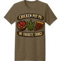 CHICKEN POT PIE PATCH graphic on Heather Brown tee from MELANINaire Aesthetics Beatz & Broccoli collection