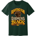 I'M ROOTING FOR EVERYBODY THAT'S BLACK graphic on Heather Emerald tee from MELANINaire Aesthetics Culture Tingz Collection