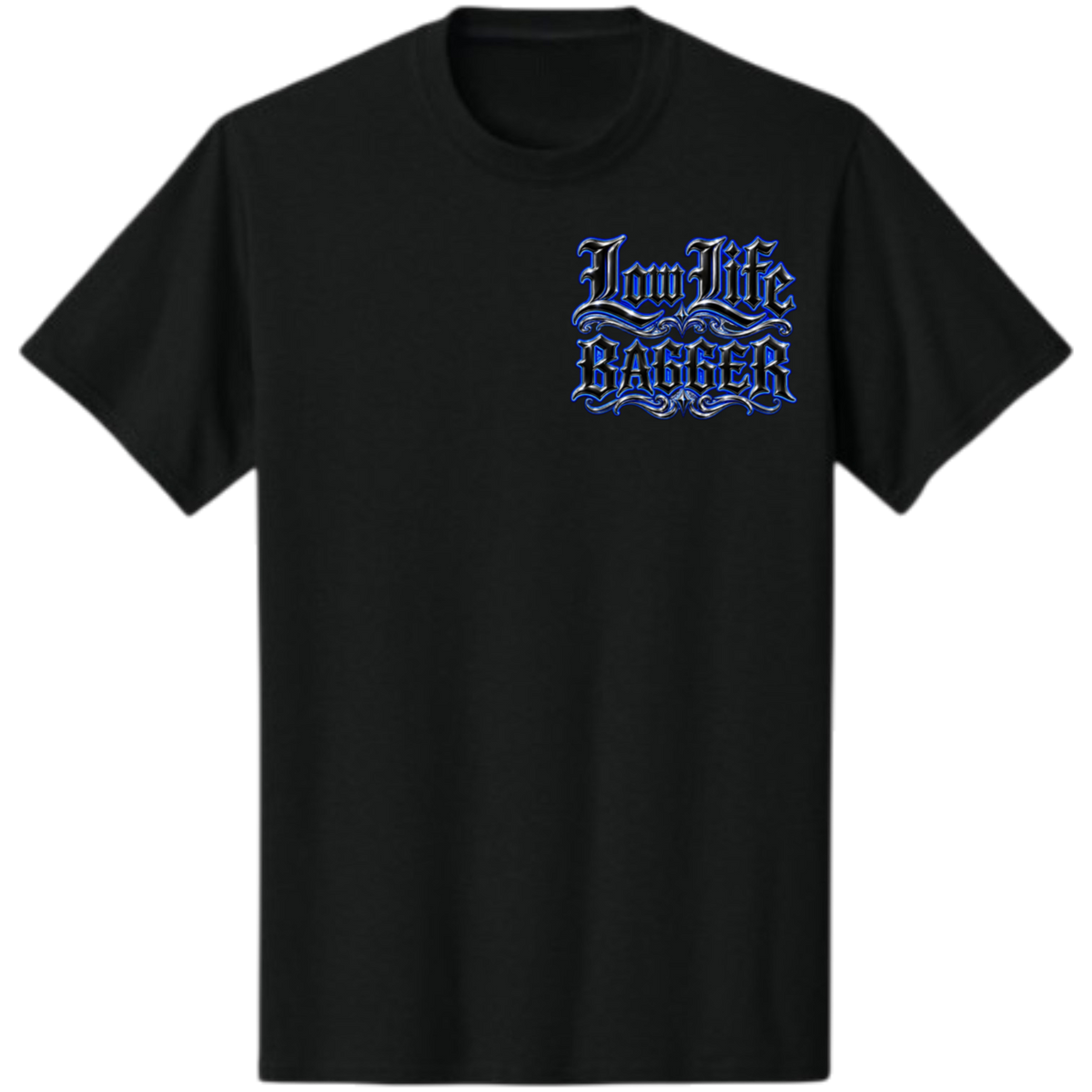 Low Life Bagger motorcycle graphic on Jet Black unisex tee by MELANINaire Aesthetics