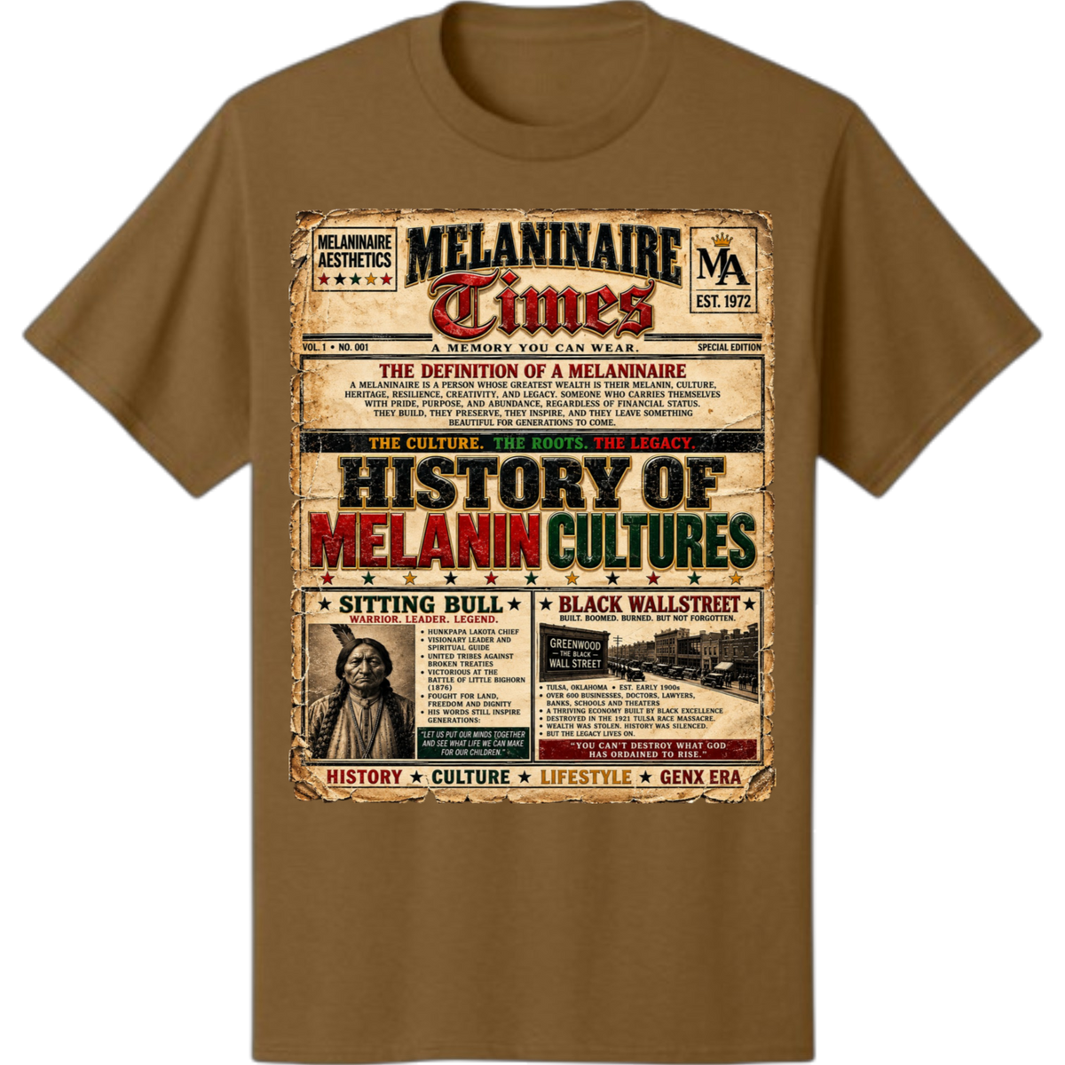MELANINaire Times History of Culture Black heritage graphic T-shirt design by MELANINaire Aesthetics