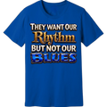 THEY WANT OUR RHYTHM BUT NOT OUR BLUES Black music culture graphic on True Royal tee by MELANINaire Aesthetics